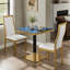Ensemble de 2 tables de salle à manger carrées modernes, 61 cm (24 po) sans joint apparent, style café, piètement central noir et or, finition agate bleue brillante de 3,6 cm (1,4 po) d'épaisseur, résistantes à la chaleur, pour restaurant.