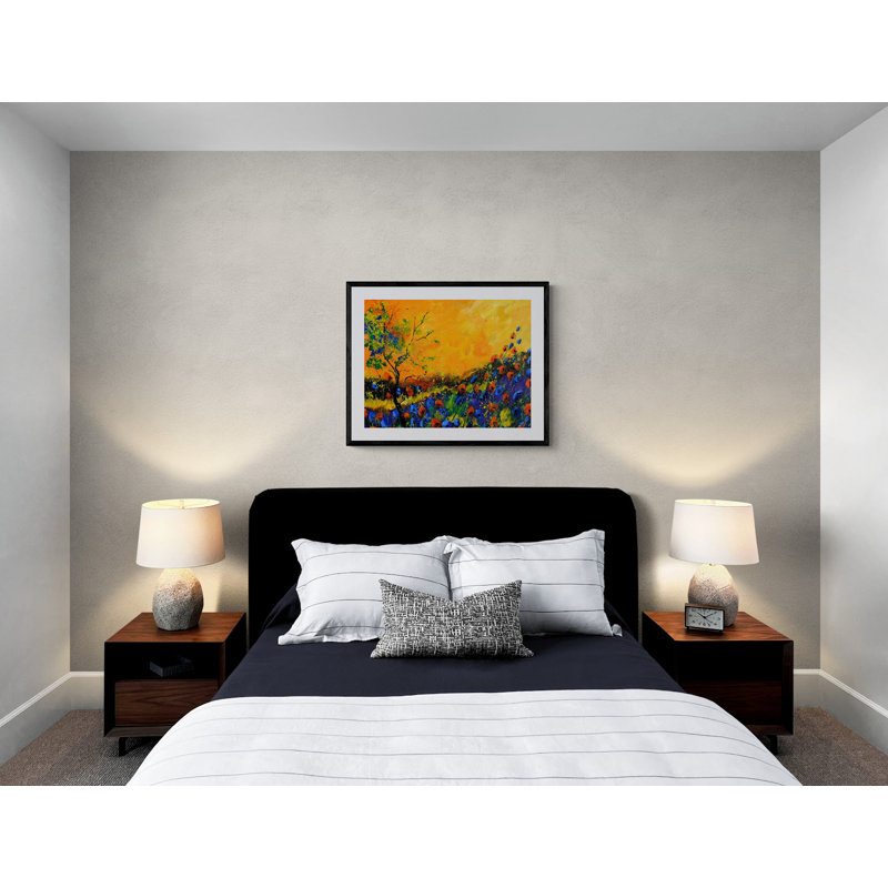 Coquelicots par Pol Ledent - Peinture, Papier avec cadre noir, H 24 po x l 30 po