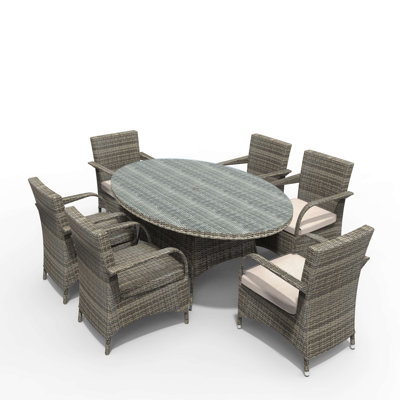 Hampton 7-Piece Outdoor Dining Set with Oval Table in PE Wicker and Cushions