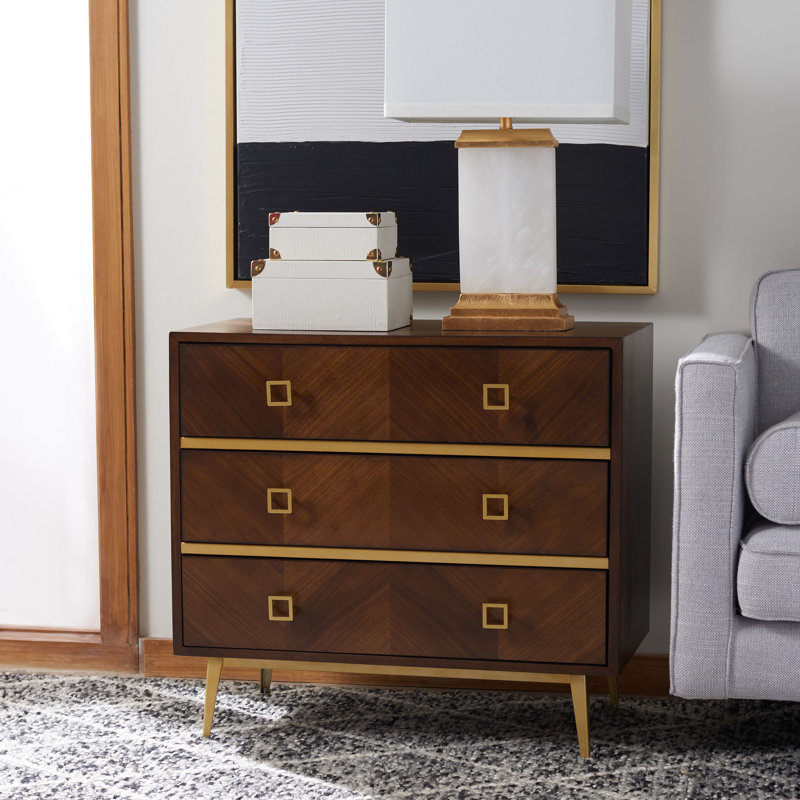 31.9'' W 3 - Drawer Dresser, Walnut/Gold
