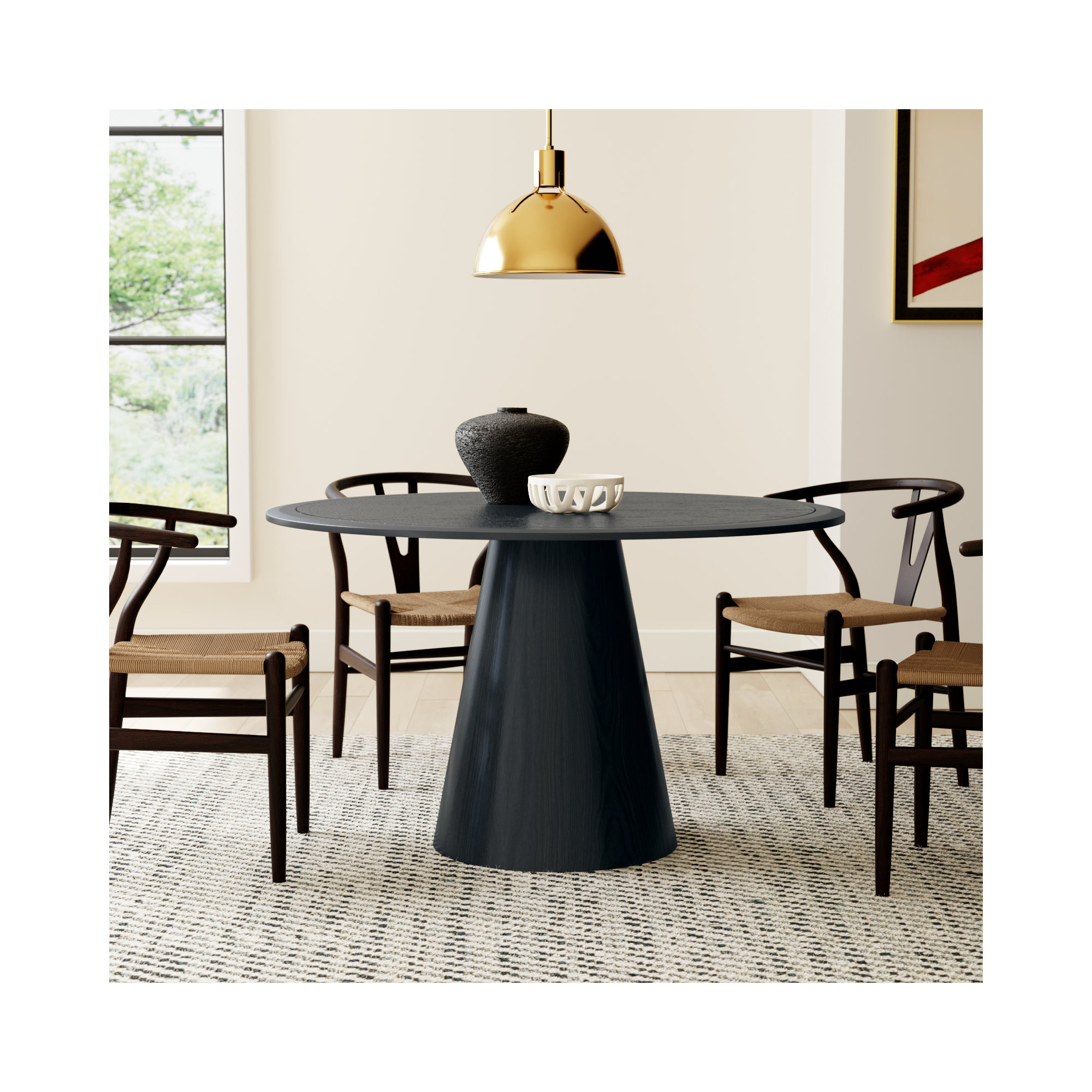 Darlington Round Dining Table, Black, 30" H x 50" W x 50" D