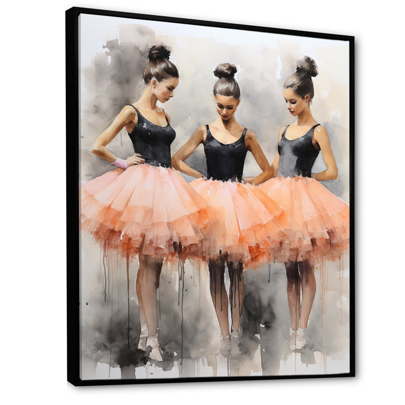 Art déco rose dansant Ballet III - Ballet, art mural, H 20 po x l 12 po x P 1 po, Cadre flottant noir