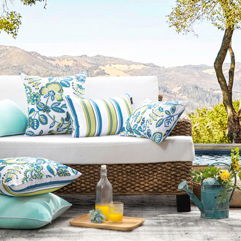 Waterproof Printed Throw Pillow with Inserts, Decorative Accent Cushions, Off White, Square 18"