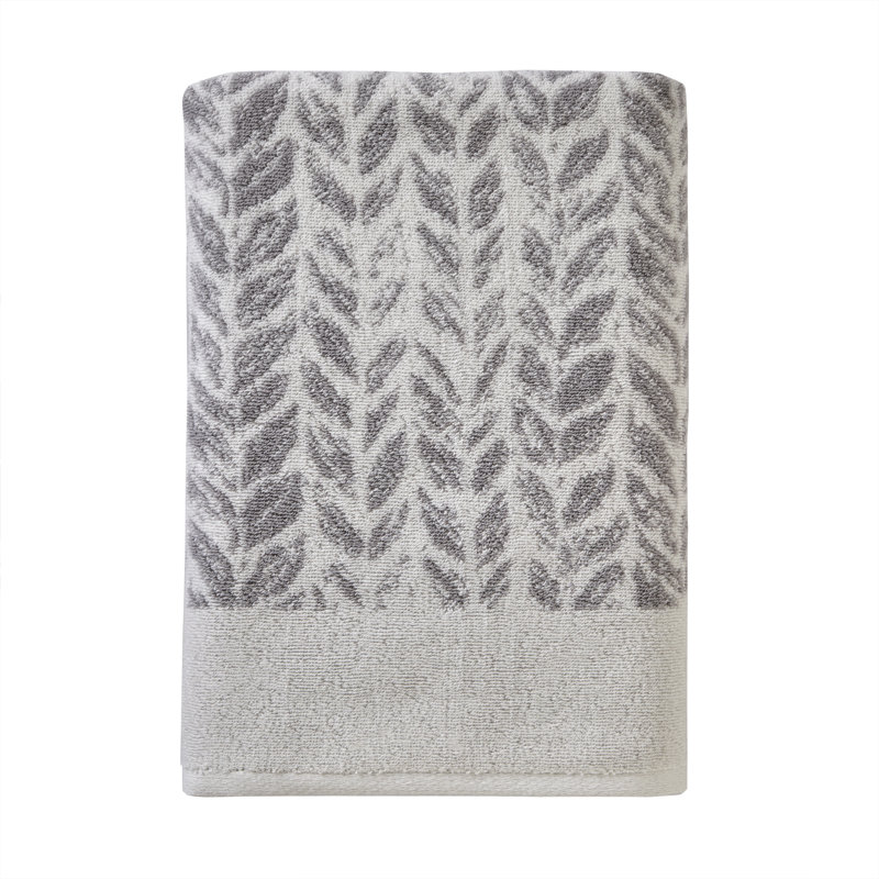 Addysn Cotton Plush Jacquard Bath Towel, Gray