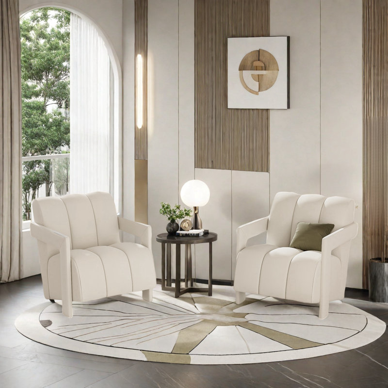 Fauteuil moderne avec accoudoirs en forme de L, ensemble de 2, Polyester blanc