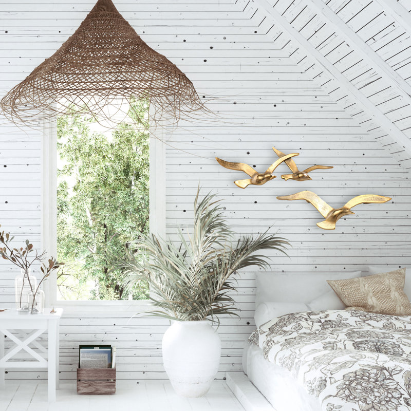 Ensemble de décoration murale oiseaux volants, Or, H 4,75 po x l 13,75 po x P 0,75 po