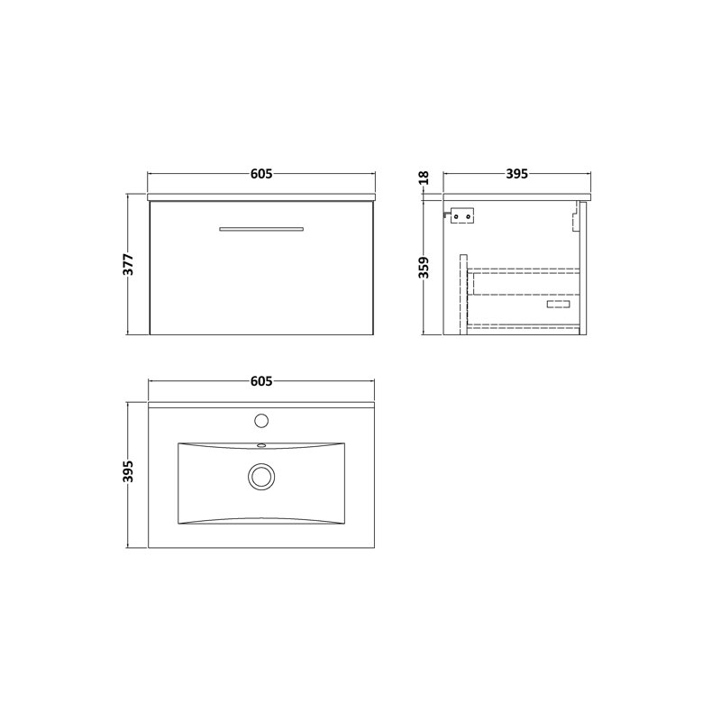 Arno 600mm Single Bathroom Vanity with Integrated Vitreous China Basin, Satin Gray