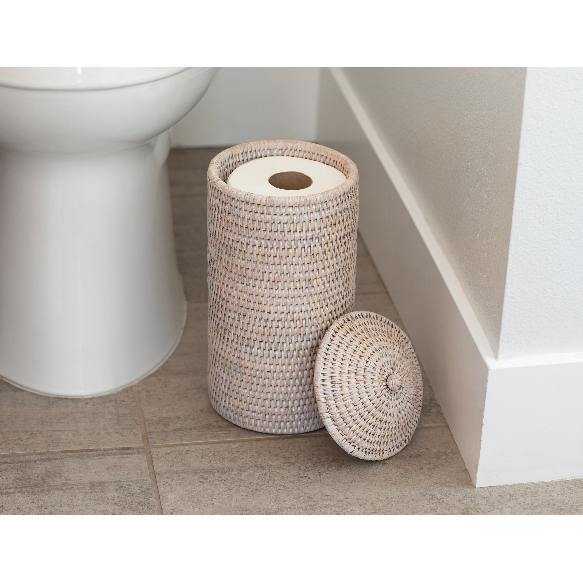 Rael Freestanding Toilet Paper Holder, White Wash