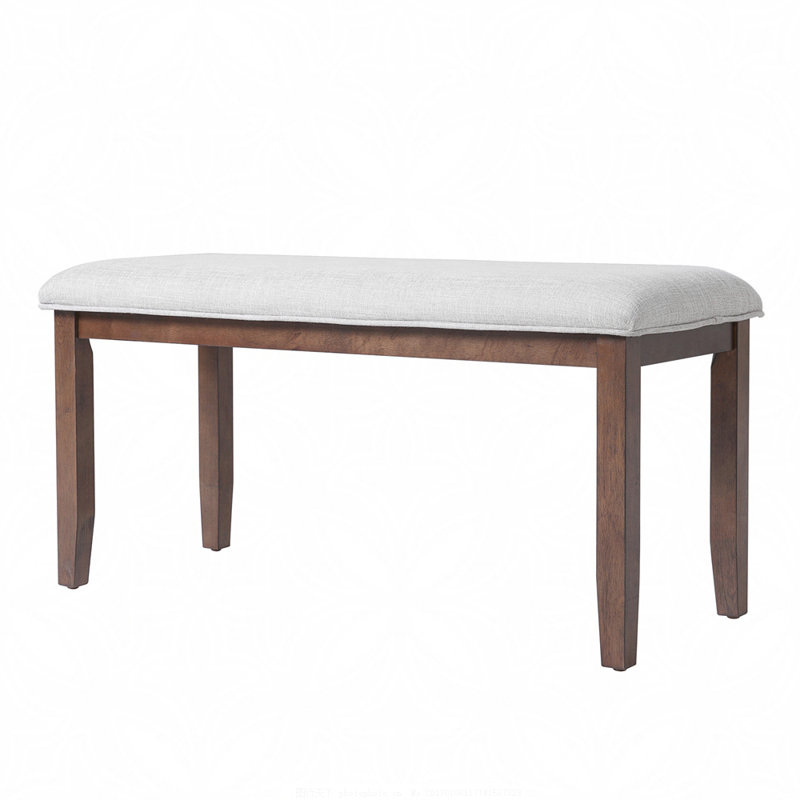 Anakin Linen Upholstered Bench with Rubberwood Legs, Cherry
