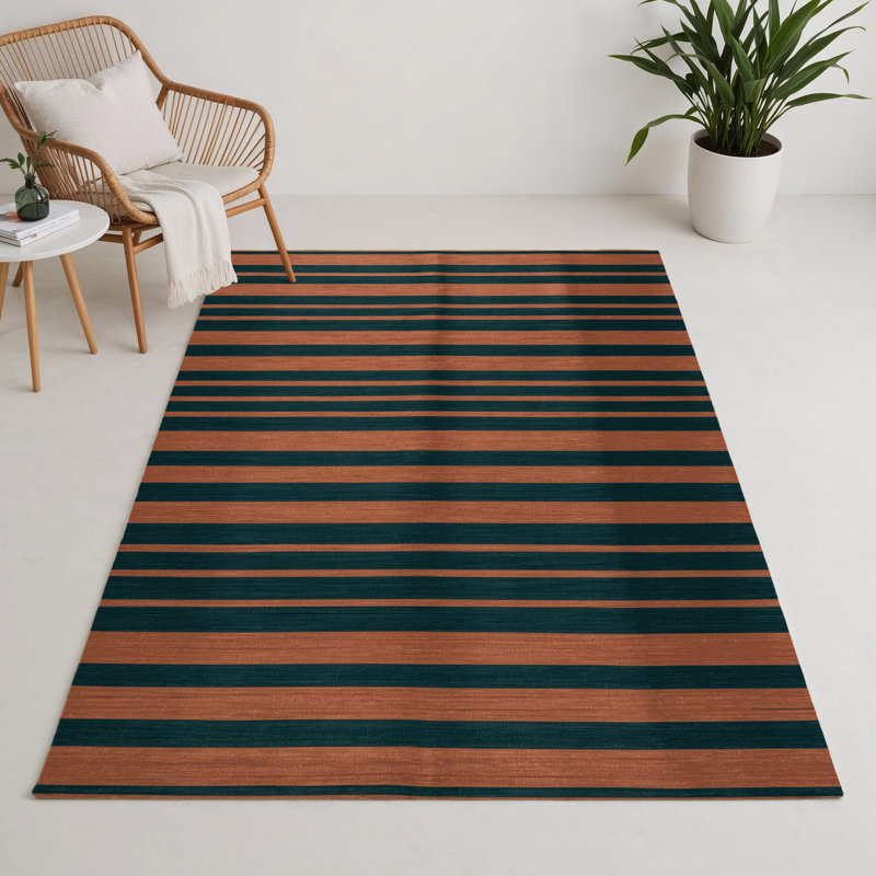 Tapis intérieur / extérieur bleu HorizontalStripes, Rectangulaire 3 pi x 5 pi