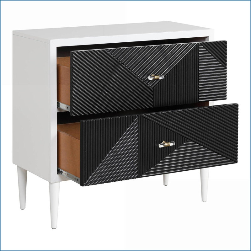 Blanc et blanc Table de chevet décorative noire avec 2 tiroirs - Rangement pour chambre à coucher