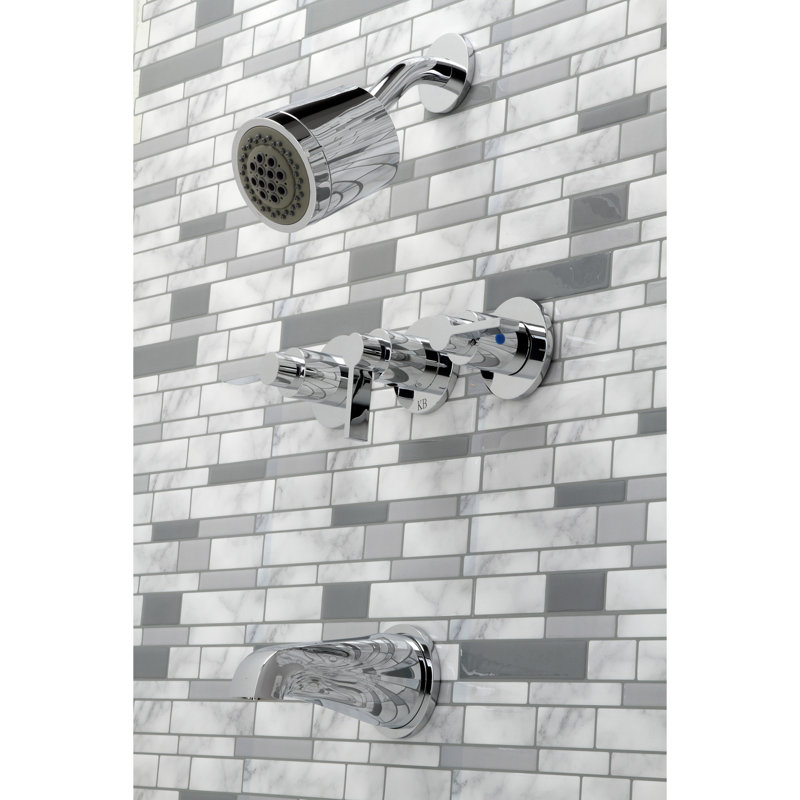 Kingston Brass NuvoFusion Triple-Handle Tub and Shower Faucet, Polished Chrome