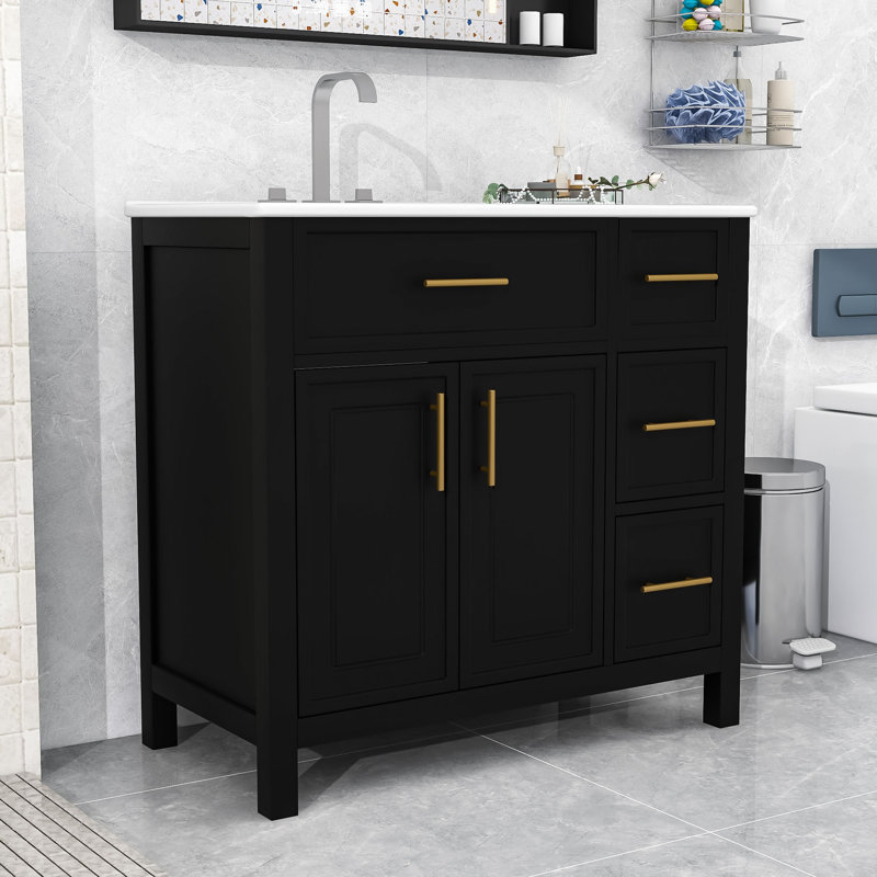 Meuble-lavabo autoportant élégant avec tiroirs, Noir