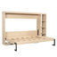 Lit double naturel avec bibliothèque et construction, pliable pour économiser de l'espace à la maison, rangement, support de matelas à lattes de bois, facile à assembler avec une construction pratique, -