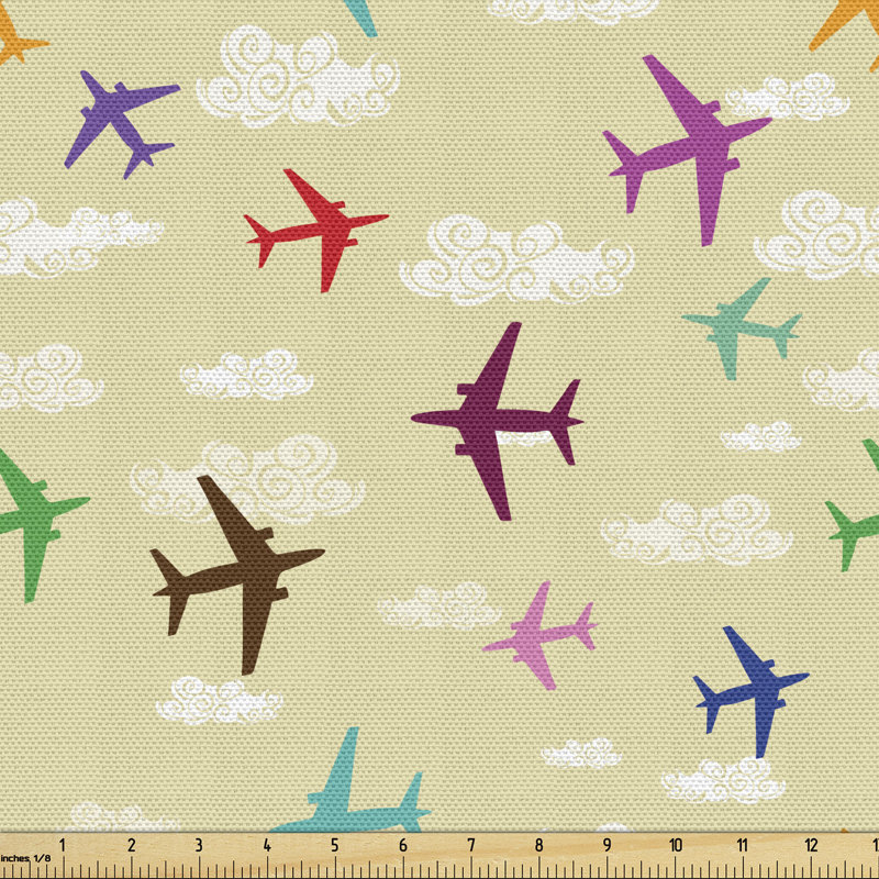 Chloe-Paige Illustration of Colorful Airplanes in Sky Romantic Cloud Repetitive Multi-Purpose Fabric
