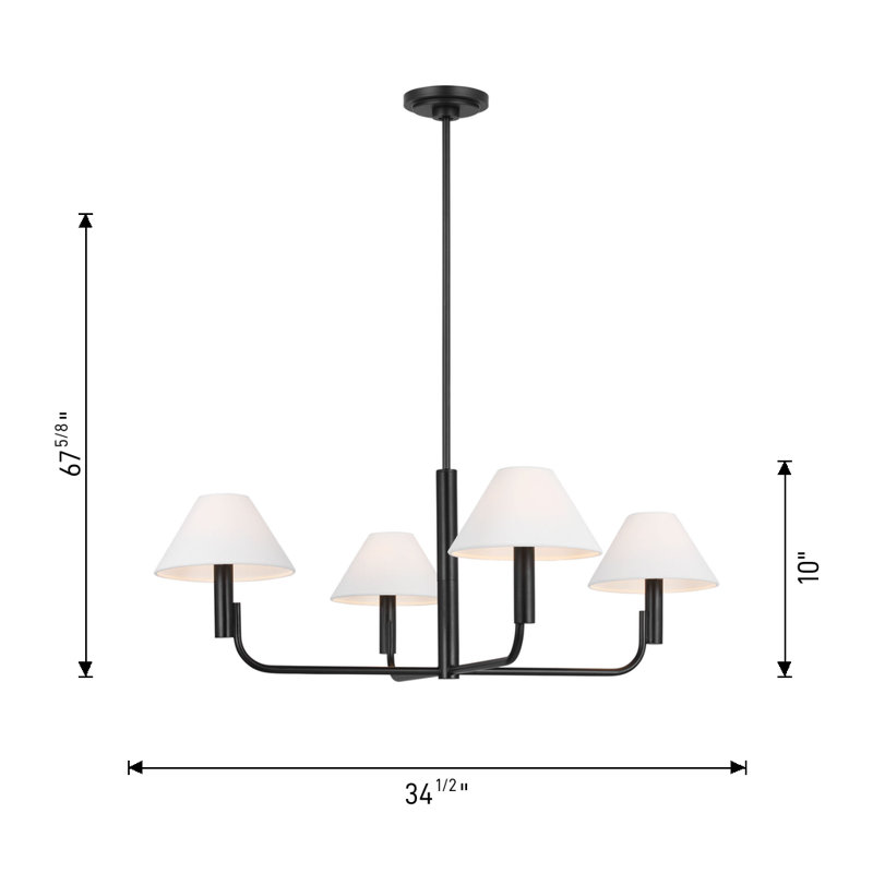Sean Lavin Colfax Dining Room Chandelier With White Linen Shade, 10" H x 34.5" W x 34.5" D, Aged Iron, 4 Lights