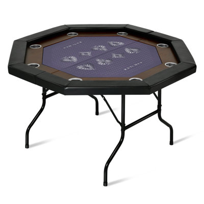 RayChee 50'' 8-Player Poker Table Foldable, Upgraded Folding Octagon Casino Table w/Stainless Steel Cup Holders, Water-Resistant Cushioned Rail