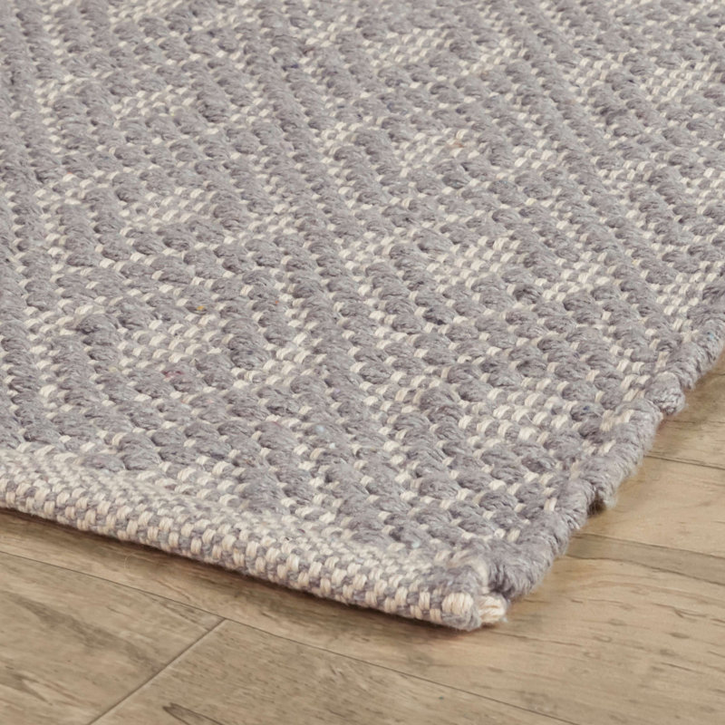 Optic Diamond Grey/Ivory Handwoven Cotton Rug, Rectangle 5' x 8'