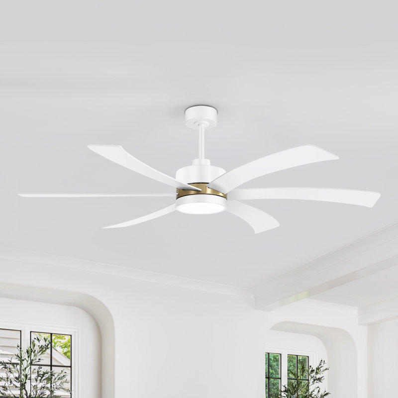 Ventilateur de plafond à moteur à courant continu 65 "Makayia avec lumières DEL et télécommande (6 pales), White
