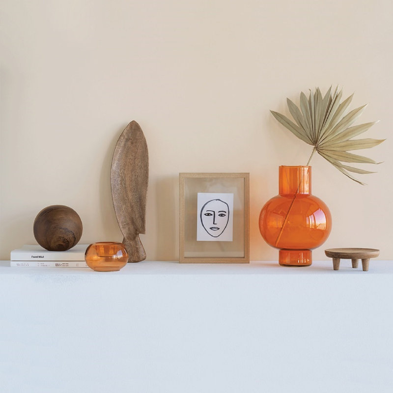Vase de table en verre Clarabelle, Orange rouille, H 9,45 po x l 7 po x P 7 po