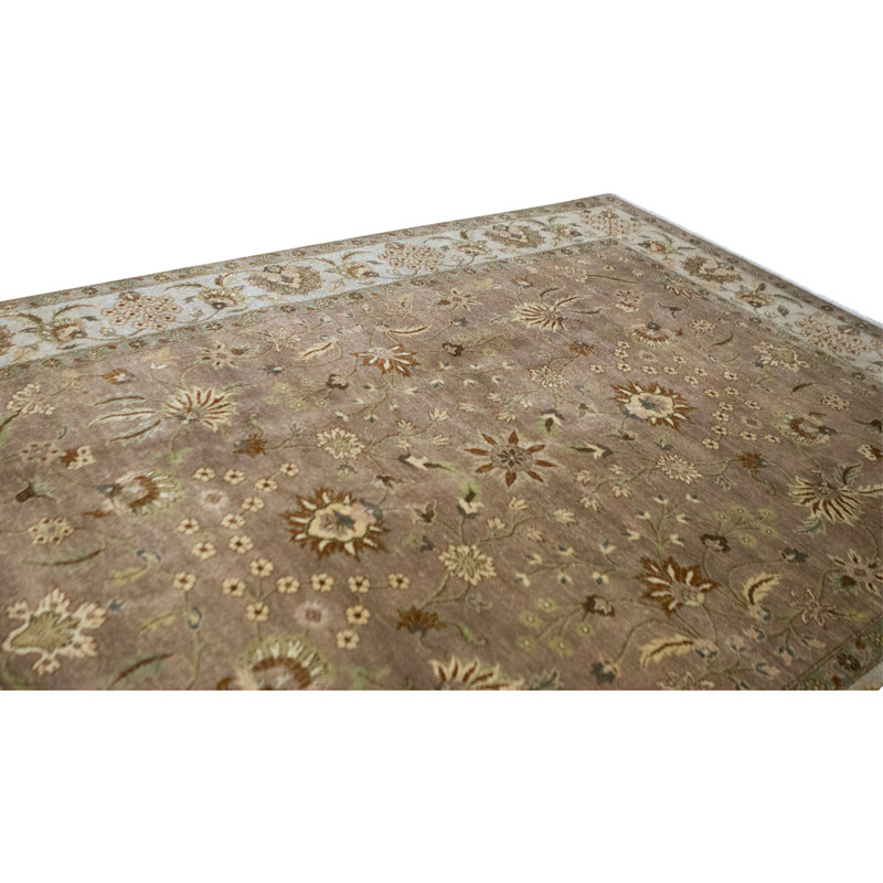 Hand Knotted Wool Oriental Area Rug in Brown And Ivory