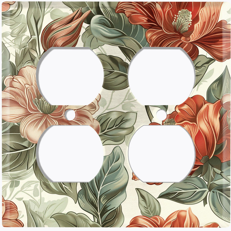Couvercle de plaque d'interrupteur en métal; Rectangle 2 bandes US standard - Fleurs tropicales rétro, Prise double # 9