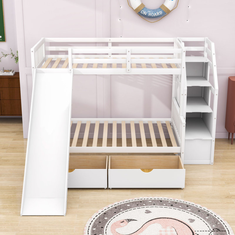 Bilmar Kids Twin Over Full Bunk Bed with Drawers, White