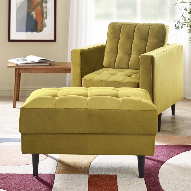 Jodi Velvet Footstool - Upholstered Modern Retro Fabric Stylish & Contemporary, Mustard