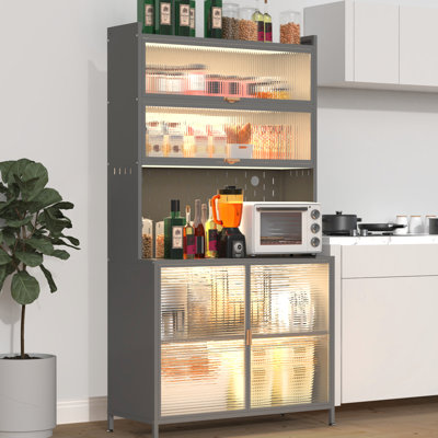 73'' Tall Kitchen Pantry Cabinet With Sliding Door, Adjustable Shelves, Rust - Grey Spacious 6 Metal Storage Design, Easy Assembly, For Living Room 73 Inches