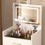 Bureau de coiffeuse 3 en 1 avec miroir ouvert, petit ensemble de coiffeuse avec bureau visible, coiffeuse compacte avec 3 tiroirs, coiffeuse pour chambre à coucher