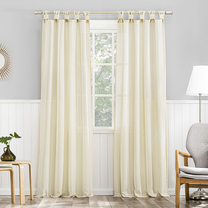 Diglio Twist Tab Semi-Sheer Tab Top Curtain Panel, Ivory, 40" W x 96" L
