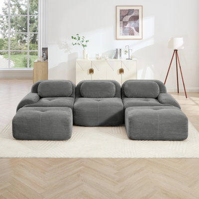 Canapé modulaire en velours côtelé 5 pièces avec 2 repose-pieds Anwen