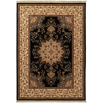 Tapis noir/beige en laine oakland Cirro
