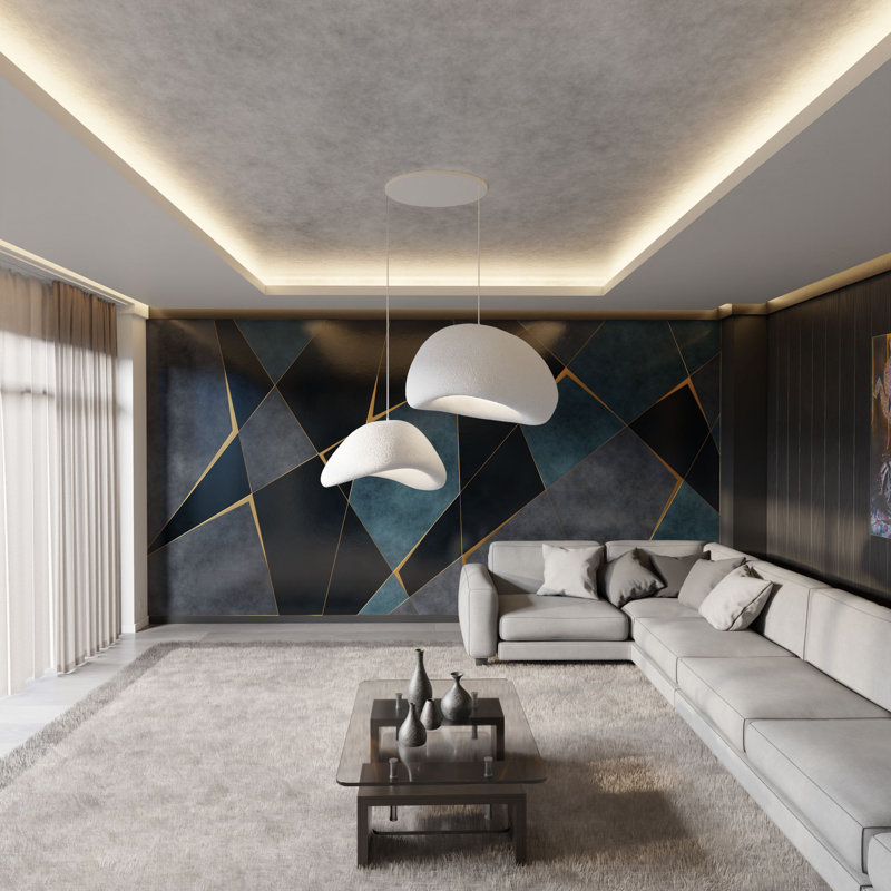 Elegant Adjustable Chandelier, White Polymeric Composite Body, 17.7 x 15.7 x 12.6 inches | Total Height: 13.8 - 47.2 inches | Socket Type: 2 x E27 Max 40W, Ideal for Living Room & Dining Spaces, Stylish Illumination