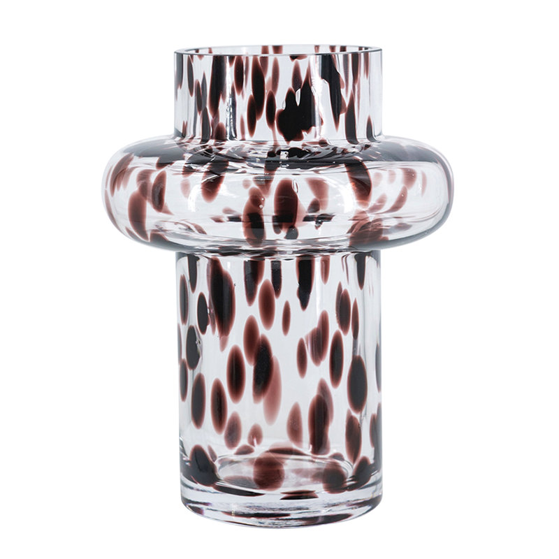 Vase décoratif en verre transparent D6X8 "avec taches artistiques ambrées