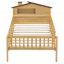 Lit plateforme en bois avec tête de lit en forme de maison-563781233