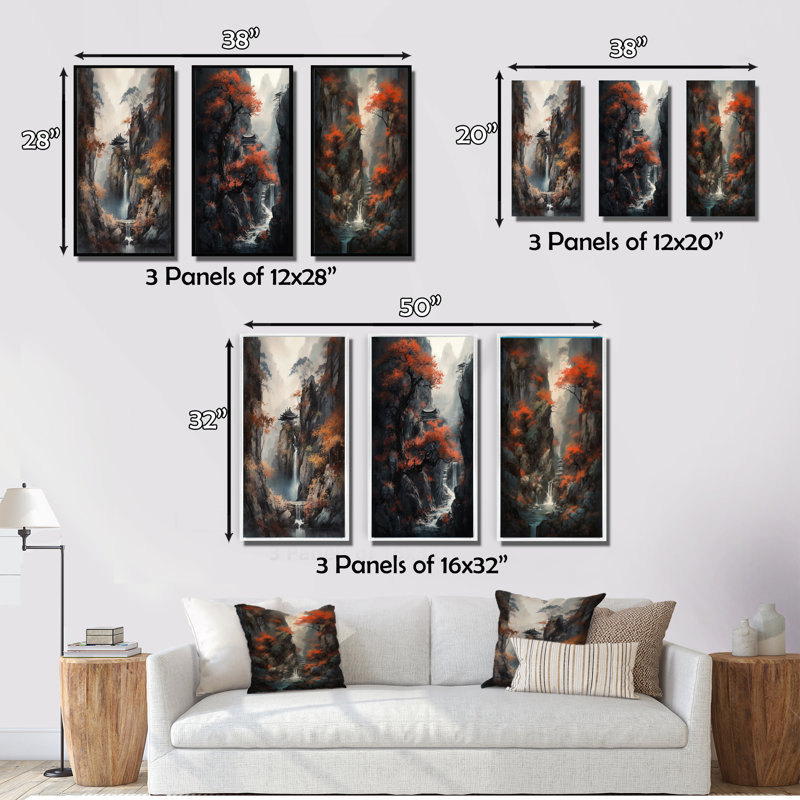 «Cascading Botanical Trees», 3 pièces sur toile, Toile tendue, H 20 po x l 36 po