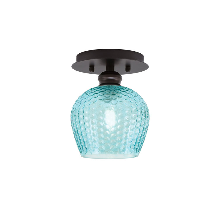 Edge 1 Light Semi-Flush With 6" Turquoise Textured Glass