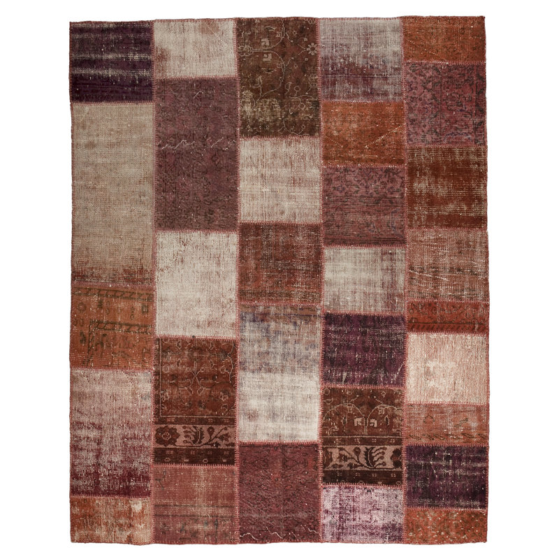 Tapis rouge / blanc en laine noué à la main