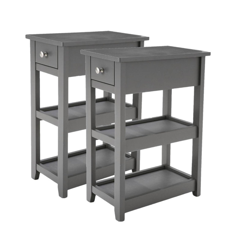 End Table Set with Storage, Gray