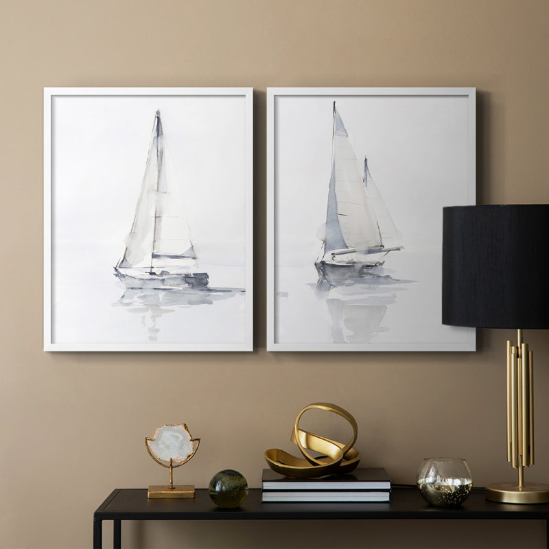Impression encadrée Misty Harbor I-Premium - prête à être accrochée - aucun clou requis - aucun clou requis, Blanc