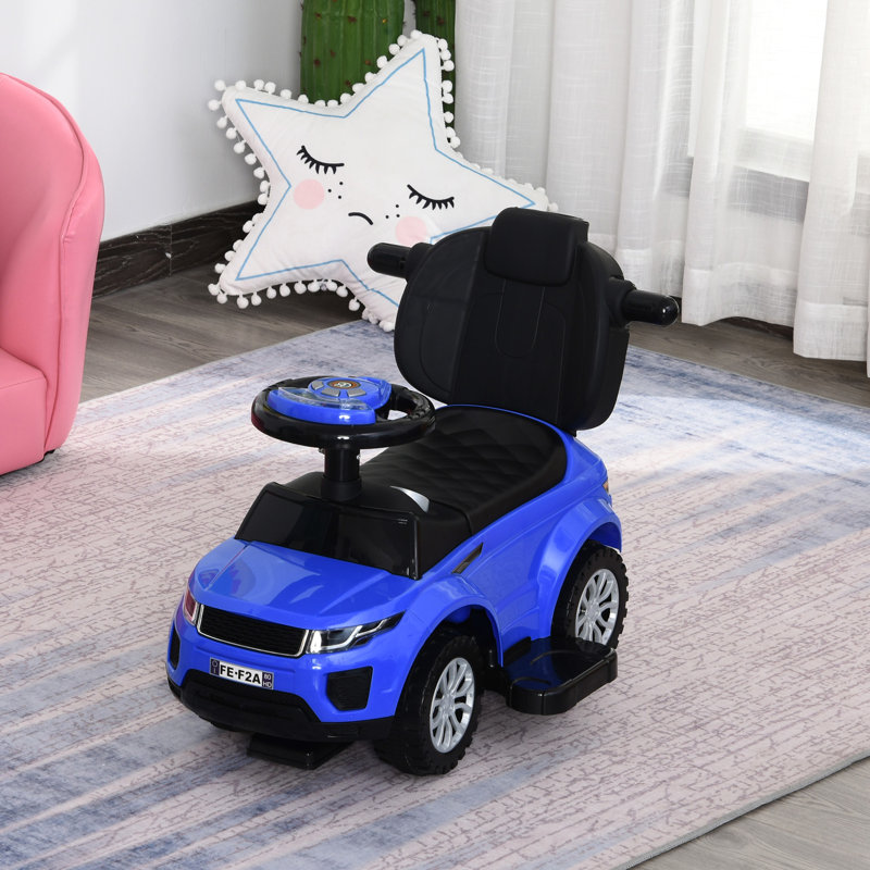 Blue Push Car Stroller With Extra Storage Compartment And Music Feature 1-3 Years Ride On Adjustable Steering