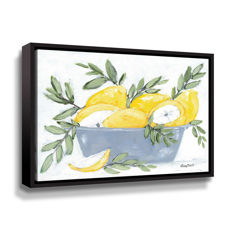 " Lemons In Bowl " Painting Print, Black Framed, 14" H x 18" W x 2" D