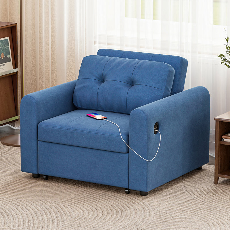Velvet Ergonomic Recliner, Blue