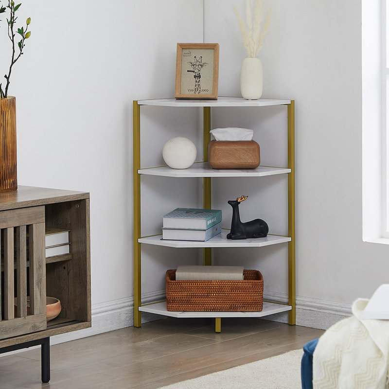 Armoire de coin Kempst, Plateau blanc / base or