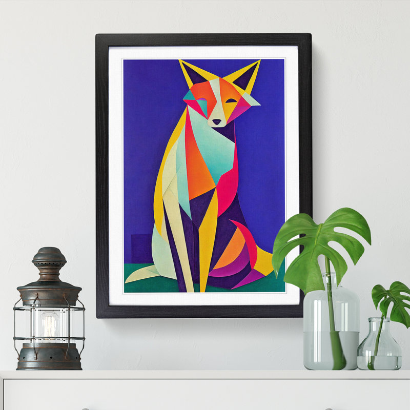 Quirky Fox - Single Picture Frame Print, Black, 64cm H x 46cm W x 2cm D