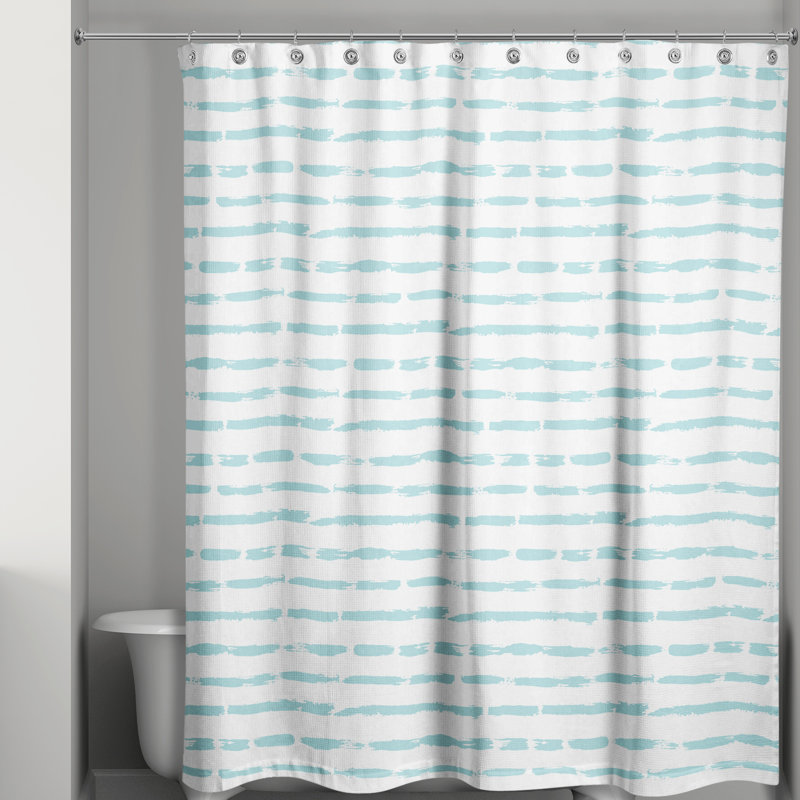 Striped Shower Curtain, White/Teal