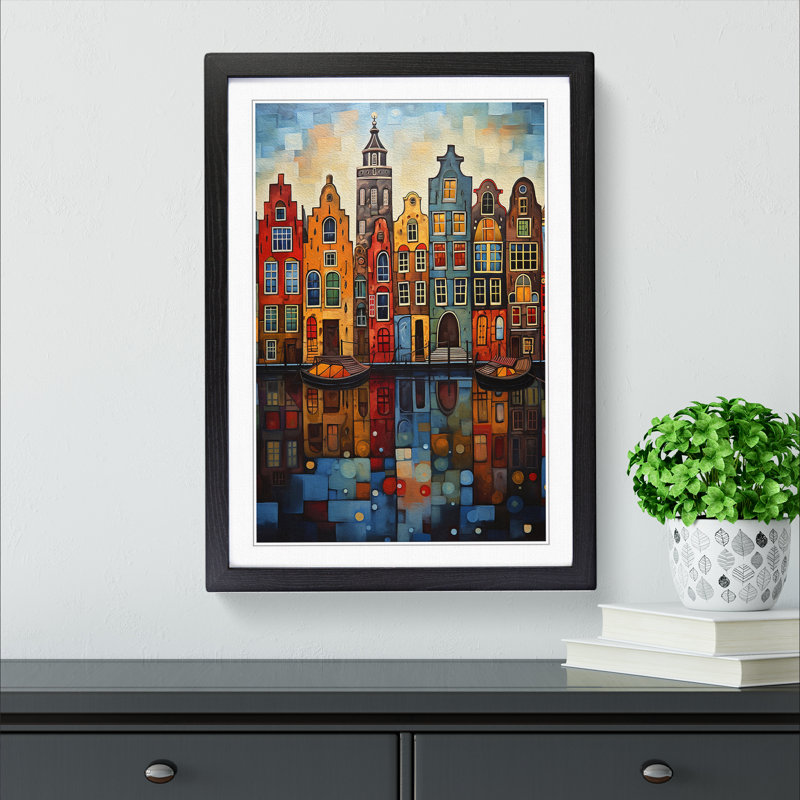 Amsterdam Modern - Single Picture Frame Print on Wood, 46cm H x 34cm W x 2cm D, Black