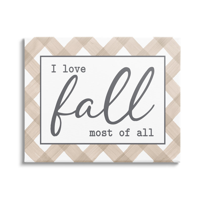 Beige and White Plaid Fall Calligraphy Canvas Wall Art