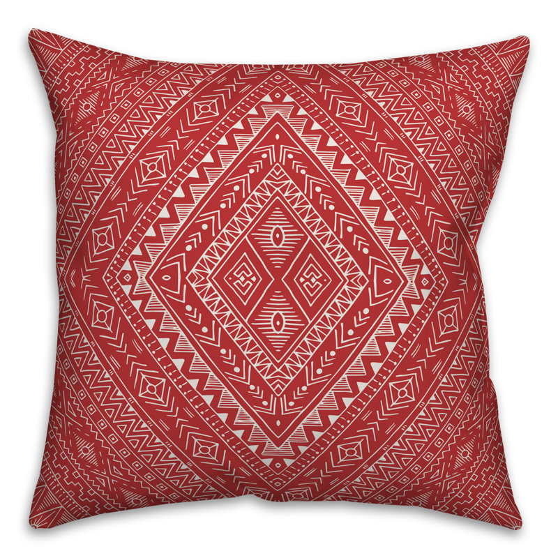 Throw Pillow, 20" x 20", Red/White Geometric 5